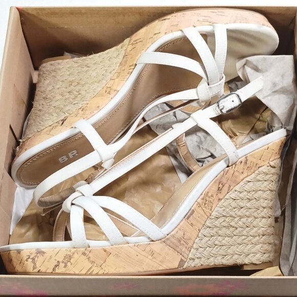 BP Stella White Strappy Cork Wedge Sandals 4.5" Platform Size 8 w/ Box VGUC - Picture 1 of 16